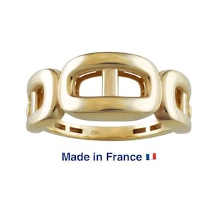Chunky real 18k yellow Gold Chain Link Ring for Women, 18k 750 Yellow Gold Jewelry