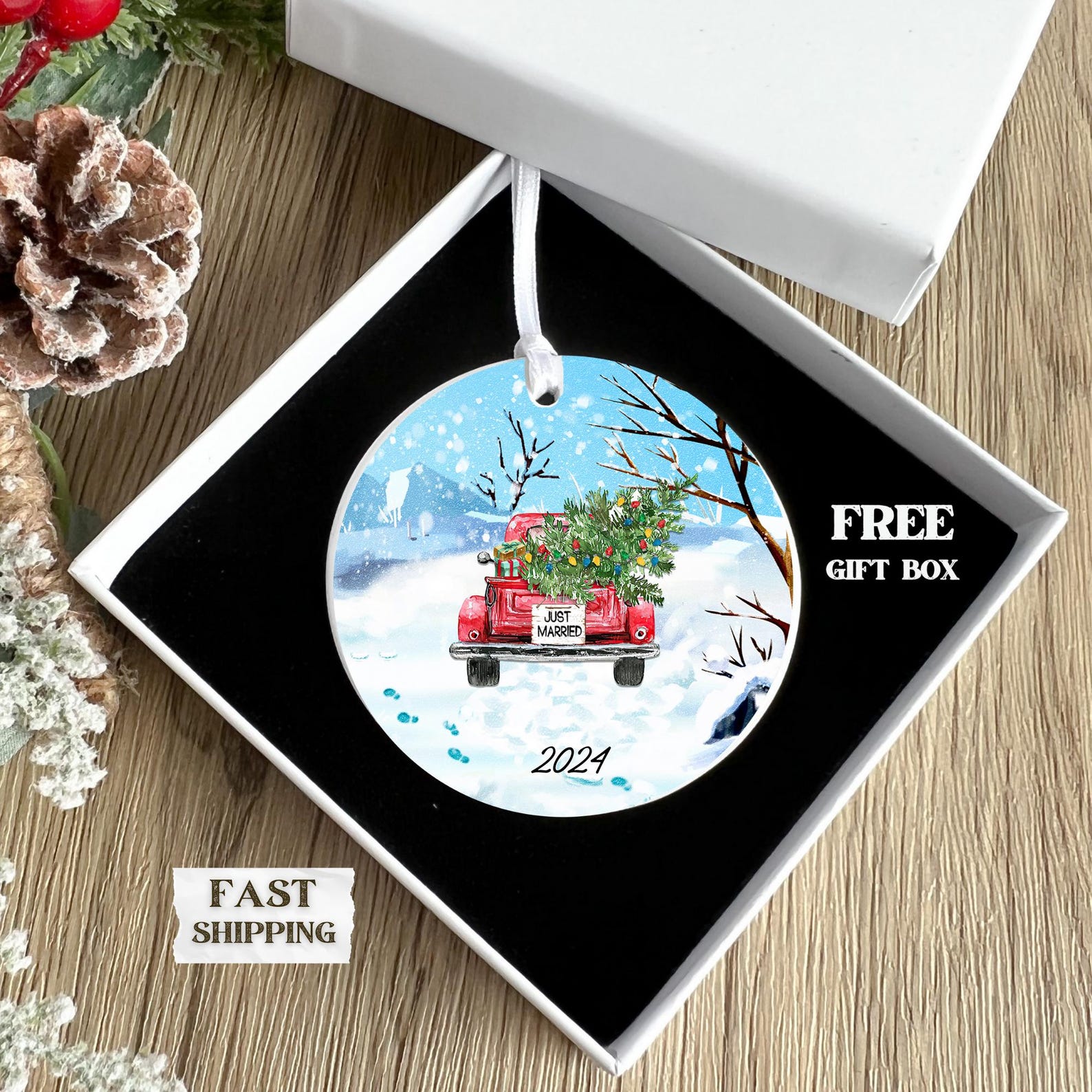 Vintage Red Truck 2024 Christmas Ornament, Red Car Ornaments, Gift for