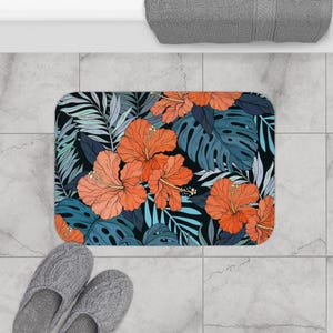Cute Floral Bath Mat | Non-Slip Soft Bathroom Mat | Memory Foam Mat | Decorative Modern Decor | Retro Botanical | Colorful Unique Shower Mat