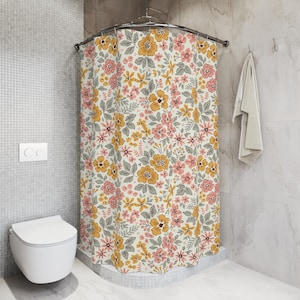 Botanical Floral Shower Curtain | Vintage Style Bath Decor, Retro Flower Bath Curtain, Boho Bathroom Decor, Cute Cottagecore Home Gift