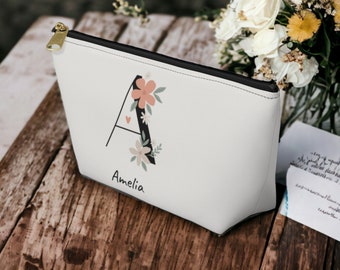 Personalized Makeup Bag With Monogram & Name, Black Cosmetic  display picture 2