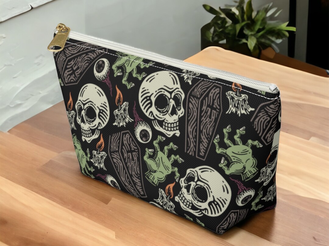 Gothic Skull Zipper Pouch, Gothic Cosmetic Bag, Skull Makeup Bag