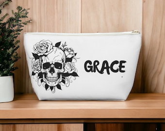 Personalized Gothic Skull Makeup Bag: Halloween Cosmetic Pouch