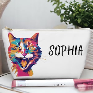 Cat Makeup Bag, Kitty Cat Bag, Cat Lover Gift, Pencil Case, Small Travel Pouch, Toiletry Bag, Personalized Pouch,Custom Zippered Make up Bag