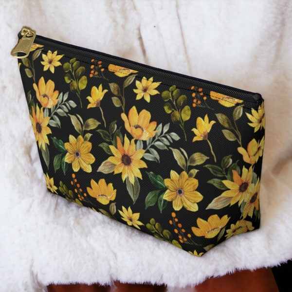 Sunflower Makeup Bag Pattern, Zipper Makeup Pouch for Storage, Cute Cosmetic Bag for Purse, Travel Toiletry Bag, Floral Pencil Case