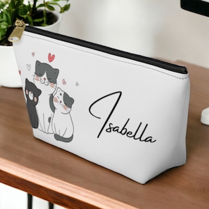 Cat Lover Makeup Bag, Personalized Cosmetic Bag, Custom Makeup Pouch, Lipstick Case, Toiletry Bag Women, Zipper Pouch, Cat Mom Gift for Her