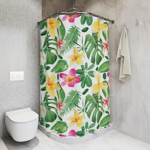 Floral Palm Leaf Shower Curtain: Boho Botanical Bath Decor