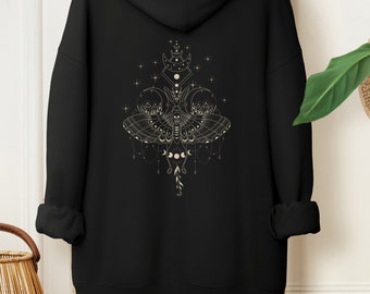 Luna Moth Hoodie, Print on the back,Dark Academia, lunathion shirt, Lunar Academia, Butterfly Hoodie, Witchy Hoodie, Boho Celestial Hoodie,