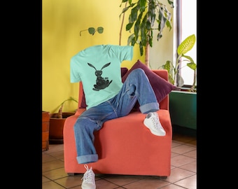 Block Printed Rabbit Comfort Colors T-shirt, woodcut linocut, Woodland Rabbit, Boho Bunny, Easter Gift,  Bunny Lover Gift, Rabbit Lover Gift