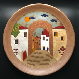 Vintage Greek Terracotta Plate - Handmade Hand-Painted Ceramic Wall Art or Pedestal Folk Art