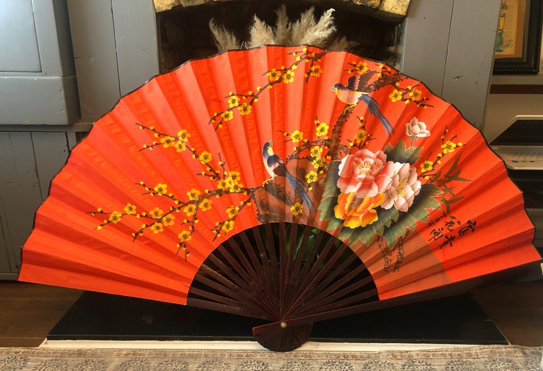 Extra Large Vintage Chinese Wall Fan Hand Painted Etsy
