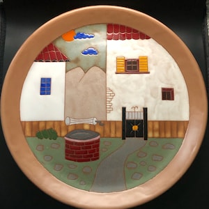 Vintage Greek Terracotta Plate - Handmade Hand-Painted Ceramic Wall Art or Pedestal Folk Art