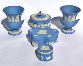 Vintage Wedgwood Blue Jasperware Collection – Urns & Trinket Boxes, Neoclassical Style