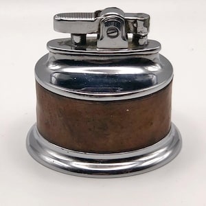 Vintage Rolstar Table Lighter – Brown Leather Wrap – English Mid-Century Modern Decor
