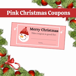 Cupones navideños rosas para niñas, cupones navideños imprimibles, regalos navideños para niños, libro de cupones navideños imprimible
