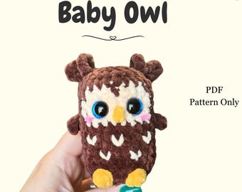 Schema PDF per realizzare un gufo all'uncinetto - Uccello, Amigurumi, Filato grosso, Decorazione, Giocattoli, Peluche, Senza cuciture, Poche cuciture, Realizzazione rapida, Peluche
