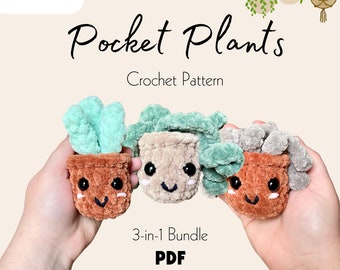 Pocket Plants 3-in-1 Bundle Crochet Pattern PDF - Amigurumi, Nature, Flowers, Chunky Yarn, Decor, Toys, Plush, No Sew, Low Sew, Spring