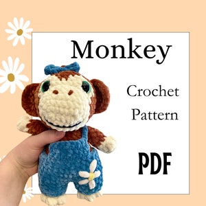 Monkey Crochet Pattern PDF - Amigurumi Pattern, Animals, Chunky Yarn, Doll, Toys, Plush, Zoo Animals, Overalls