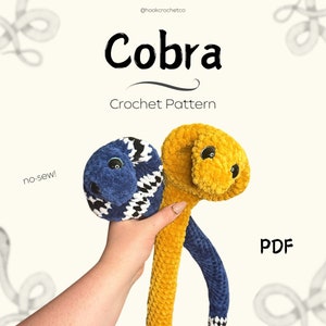 Cobra Snake Crochet Pattern PDF - No-sew, Amigurumi, Chunky Yarn, Decor, Toys, Plush, No Sew, Low Sew, Quick make, stuffie, reptile