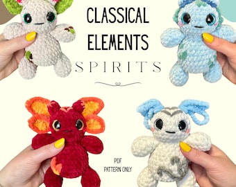 Lot de motifs au crochet Classical Elements Spirits PDF - Amigurumi, gros fil, décoration, jouets, peluche, couture basse, fabrication rapide, peluche, forêt