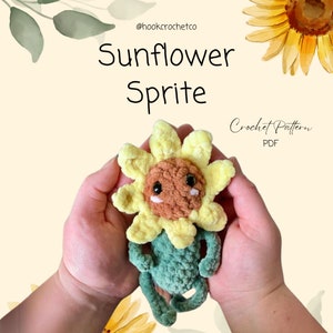Zonnebloem Sprite haakpatroon pdf - amigurumi, decor, speelgoed, pluche, niet naaien, laag naaien, snelle make, stuffie, gehaakte plant, gehaakte bloemen
