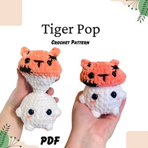 Tiger Mushroom Pop Pattern PDF - Amigurumi Pattern, Animals, Chunky Yarn, Doll, Toys, Plush, Elephant, Frog, Bear, Tiger