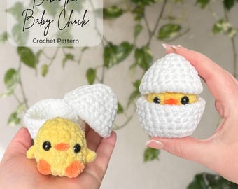 Schema PDF per pulcino all'uncinetto - Schema amigurumi, animali, filato grosso, bambola, giocattoli, peluche, pollo, uovo di Pasqua