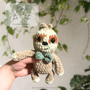 Patrón de ganchillo de perezoso en PDF - Sin costuras, amigurumi, hilo grueso, decoración, juguetes, peluche, sin costuras, costuras bajas, elaboración rápida, peluche