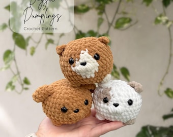 犬の子犬のかぎ針編みパターンPDF - 餃子、あみぐるみ、太めの毛糸、装飾、おもちゃ、ぬいぐるみ、簡単な縫製、ぬいぐるみ