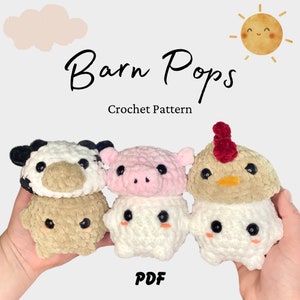 Barn Animal Mushroom Pops Bundle 3-in-1 Pattern PDF - Amigurumi Pattern, Animals, Chunky Yarn, Doll, Toys, Plush, Cow, Pig, Chicken