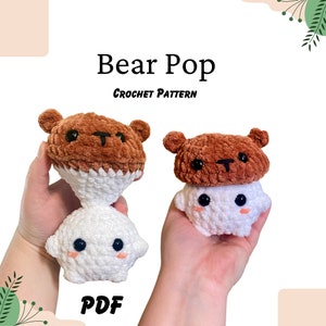 Bear Mushroom Pop Pattern PDF - Amigurumi Pattern, Animals, Chunky Yarn, Doll, Toys, Plush, Elephant, Frog, Bear, Tiger