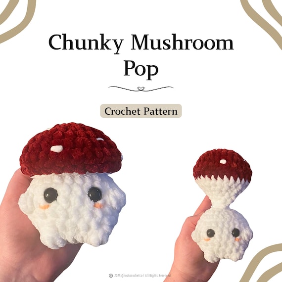 Mushroom Pop Crochet Pattern PDF - Amigurumi Pattern, Animals, Chunky Yarn, Doll, Toys, Plush, fidget toys, crochet pops, poppables