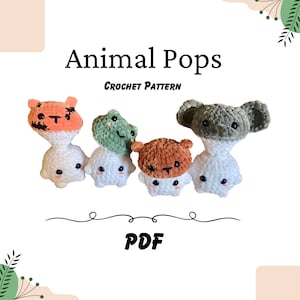 Animal Mushroom Pops Bundle 4-in-1 Pattern PDF - Amigurumi Pattern, Animals, Chunky Yarn, Doll, Toys, Plush, Elephant, Frog, Bear, Tiger