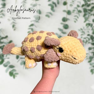 Modello all'uncinetto di dinosauro Ankylosaurus in PDF - Amigurumi, filato grosso, decorazioni, giocattoli, peluche, cuciture semplici, realizzazione rapida, pupazzo, rettile, dinosauro
