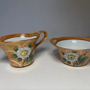 Rare Vintage Noritake Hand Painted Sugar and Creamer Orange Floral Lusterware