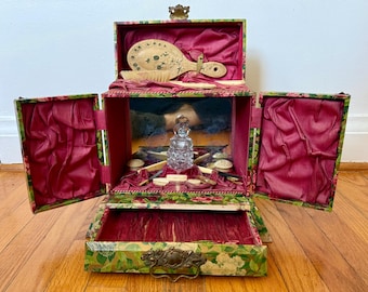 Zelluloid-Victorian Lady's Necessaire Table Top Kulturbeutel Vanity Box