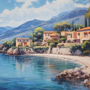 French Riviera Canvas Art • Mediterranean Village • Coastal Wall Décor • Interior Design