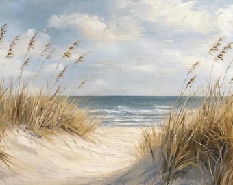 Beach Grasses Seascape Wall Art, Cream Beige White Hues, Cape Cod Style, Coastal Décor Theme, Home or Office Interior Style, Sea Lovers Gift