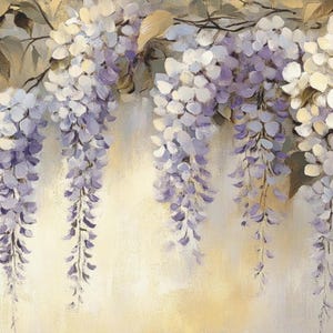 Wisteria Floral Canvas Wall Art, Horizontal Lilac Purple Cream Flower Print, Oil-Painted Texture Effect, Elegant Botanical Decor Style, Gift