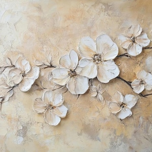 Neutral Blossom Canvas Wall Art, Elegant Floral Branch Print, Beige Grey Ivory Taupe Hues, Modern Minimalist, Rustic Chic Décor, Gift Ideas