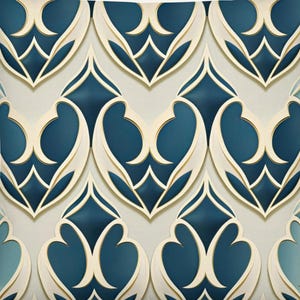 Art Deco Ogee Pattern Pillow • Blue, Cream & Gold Accent Cushion • Home Decor