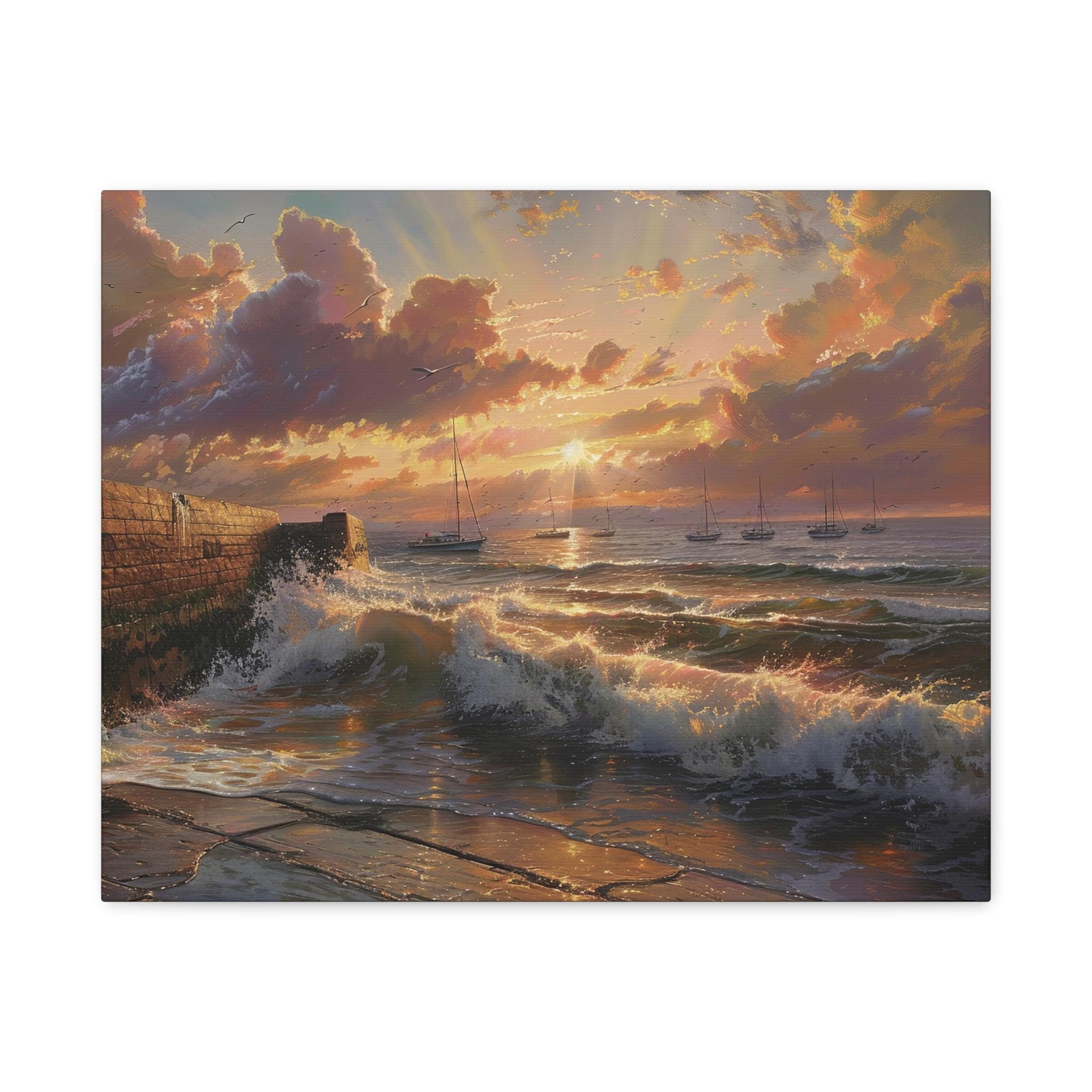 Harbour Quay Jetty Wall Ocean Artwork, Digital Print Matte Canvas, Grey ...