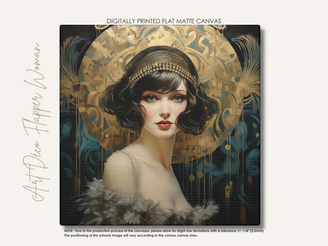 Art Deco Woman Portrait Wall Art • 1920s Glamour • Gold & Teal Canvas ...