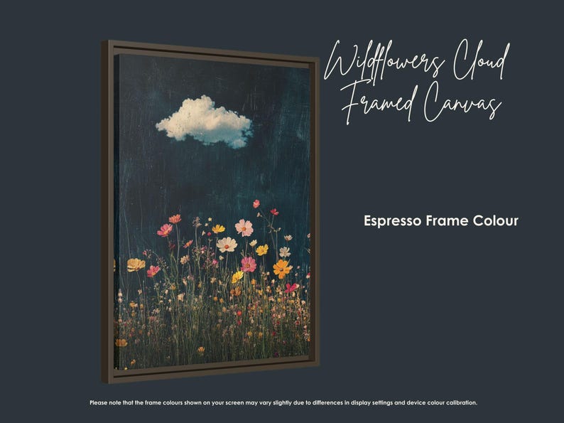 Abstract Wildflowers Fluffy Cloud Wall Art, Inky Black Night Sky Floral