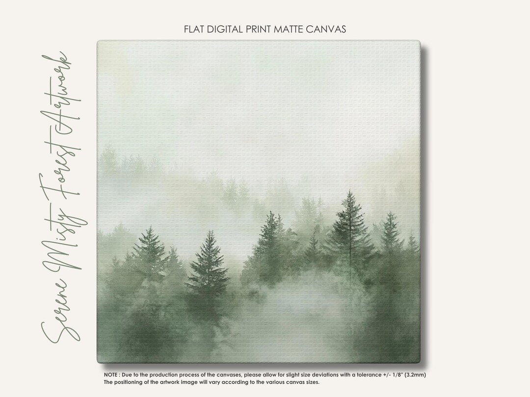 Misty Forest Canvas Print • Sage Green Landscape • Modern Wall Art ...