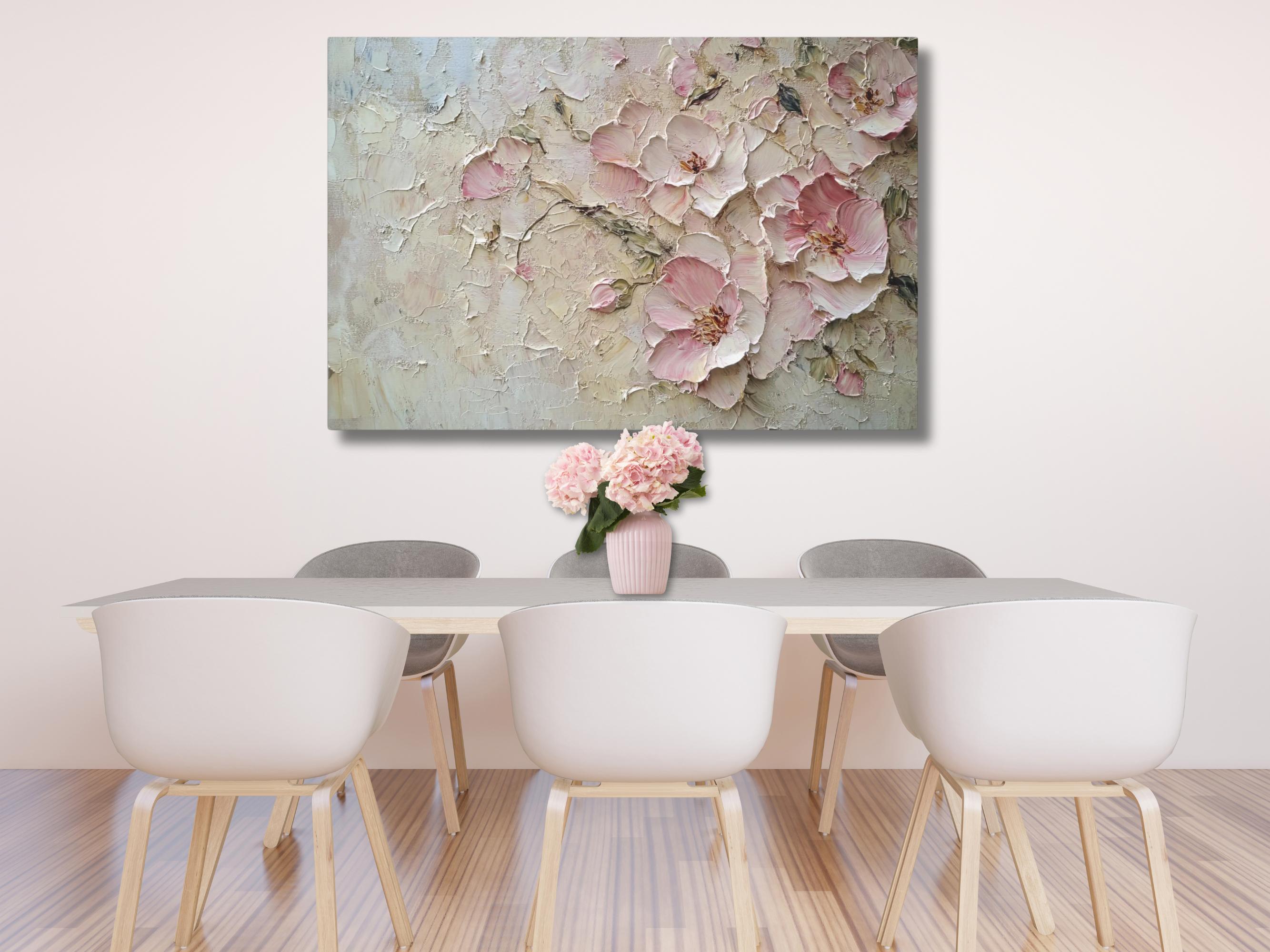 Blush Pink Peony Canvas Print • Vintage Floral Wall Art • Beige, Ivory ...