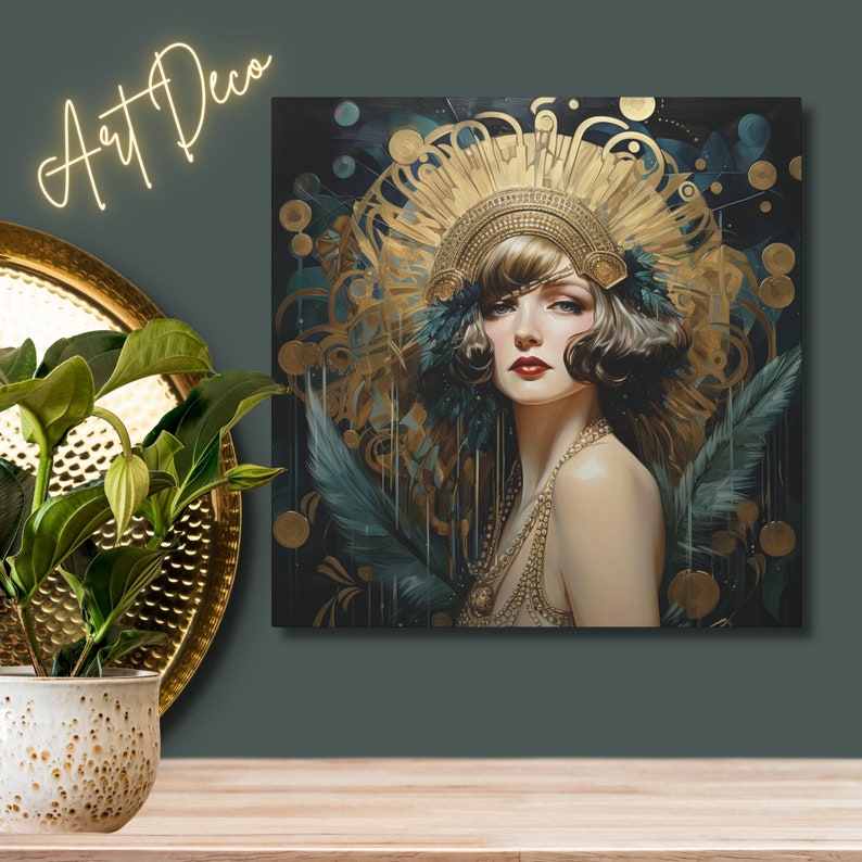 Art Déco Wall Art Canvas Print • Glamorous 1920's Gatsby Flapper Woman ...