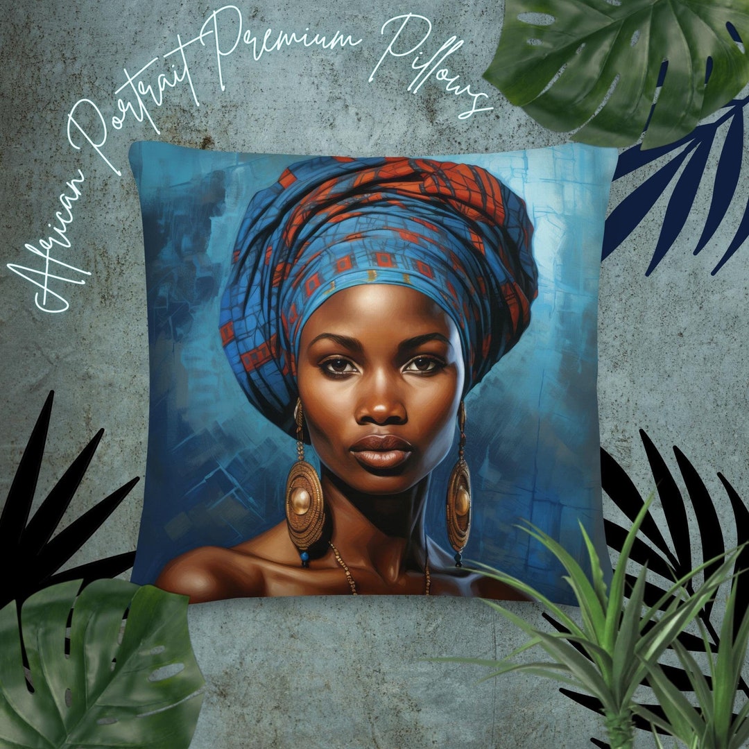 African inspired zulu woman portrait cobalt indigo terracotta hues
