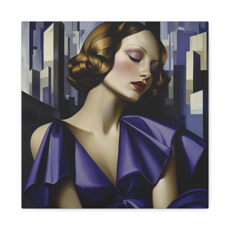 Art Deco Woman Portrait Print • 1920s Violet Gown Canvas • Vintage ...