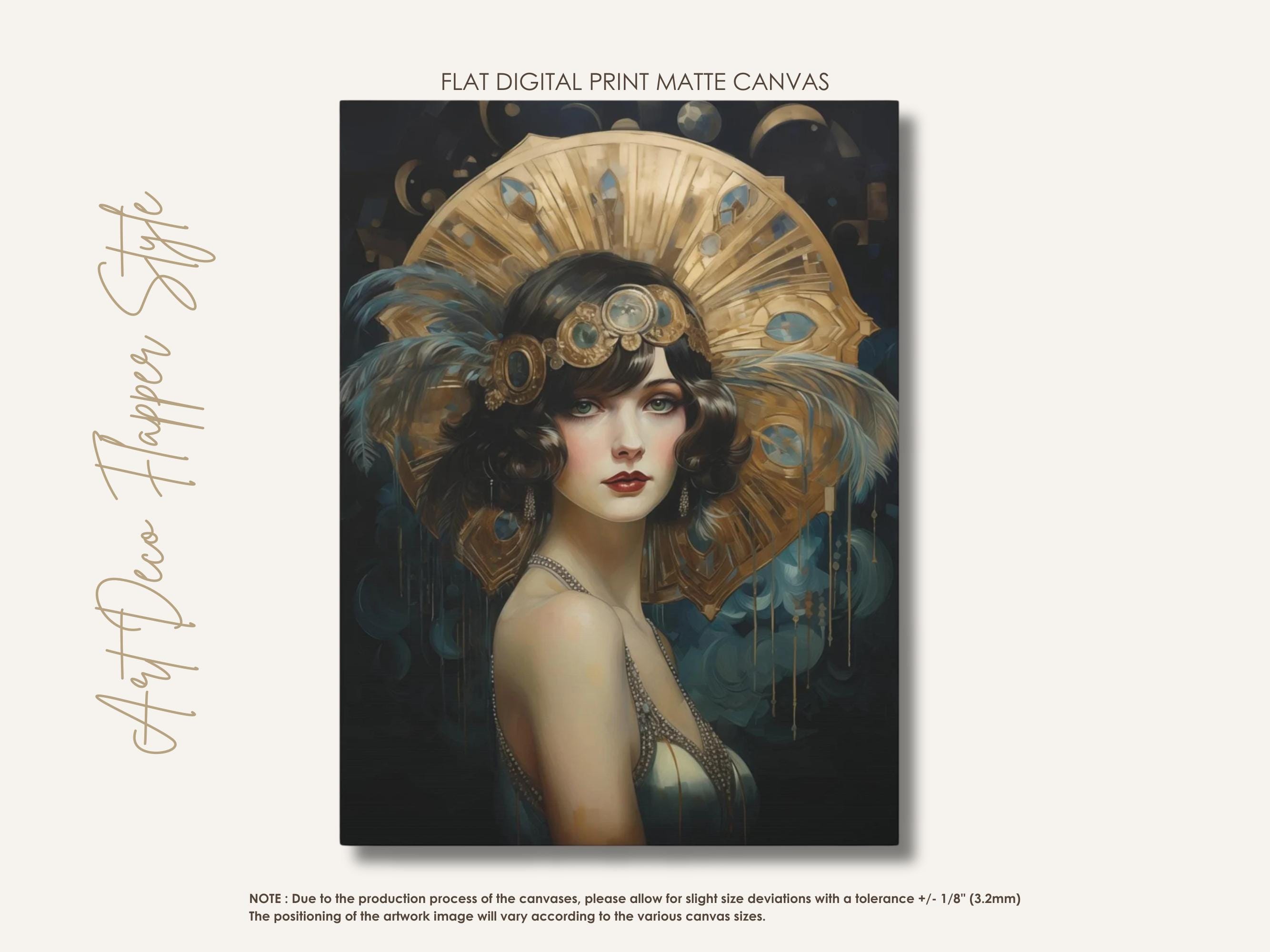 Art Déco Flapper Portrait • 1920s Glamour Print • Gold & Teal Colours ...